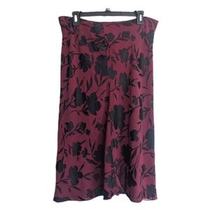 The Limited Vintage 90s Whimsigoth Burgundy Floral Silk Blend Midi Skirt
